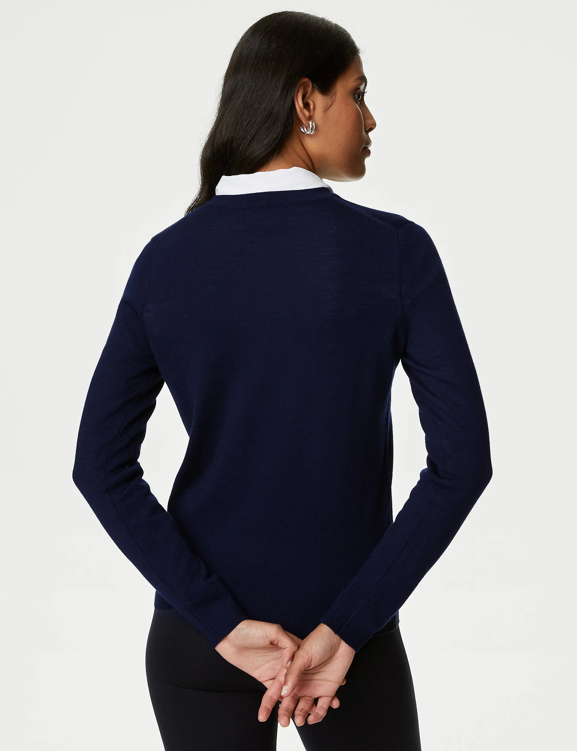 Marks & Spencer Pure Merino Wool Crew Neck Jumper, Navy