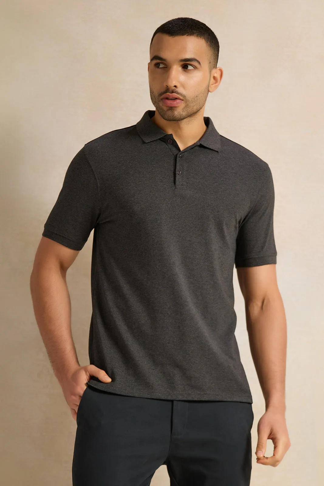 Men Charcoal Solid Polo Shirt