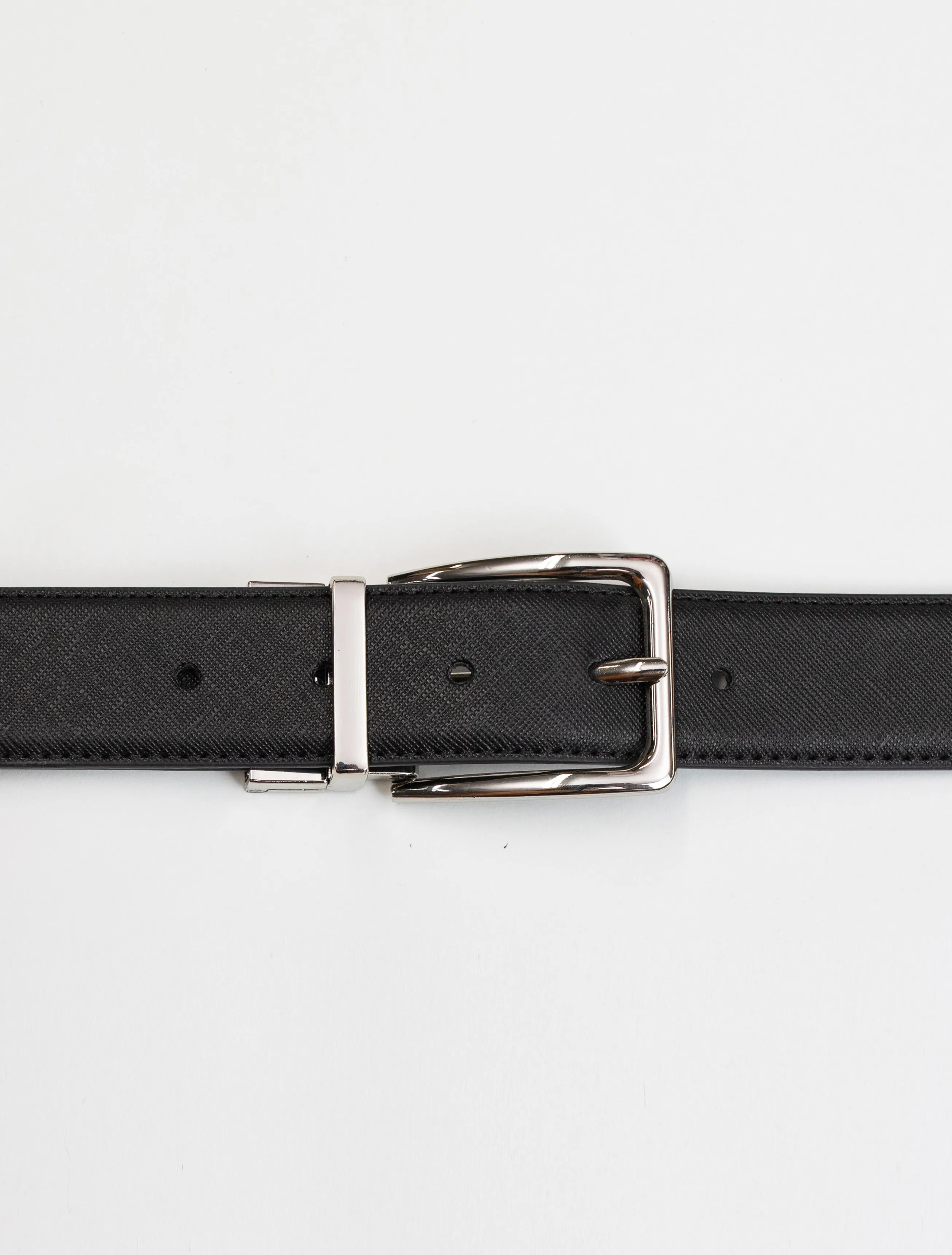 Men's Black Dotted Stitch Edge Leather Reversible Buckle Belt