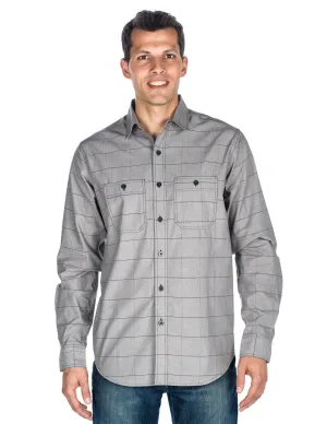 Men's Comfort-Fit Cotton Chambray Casual Shirt - Checks Charcoal-Burgundy