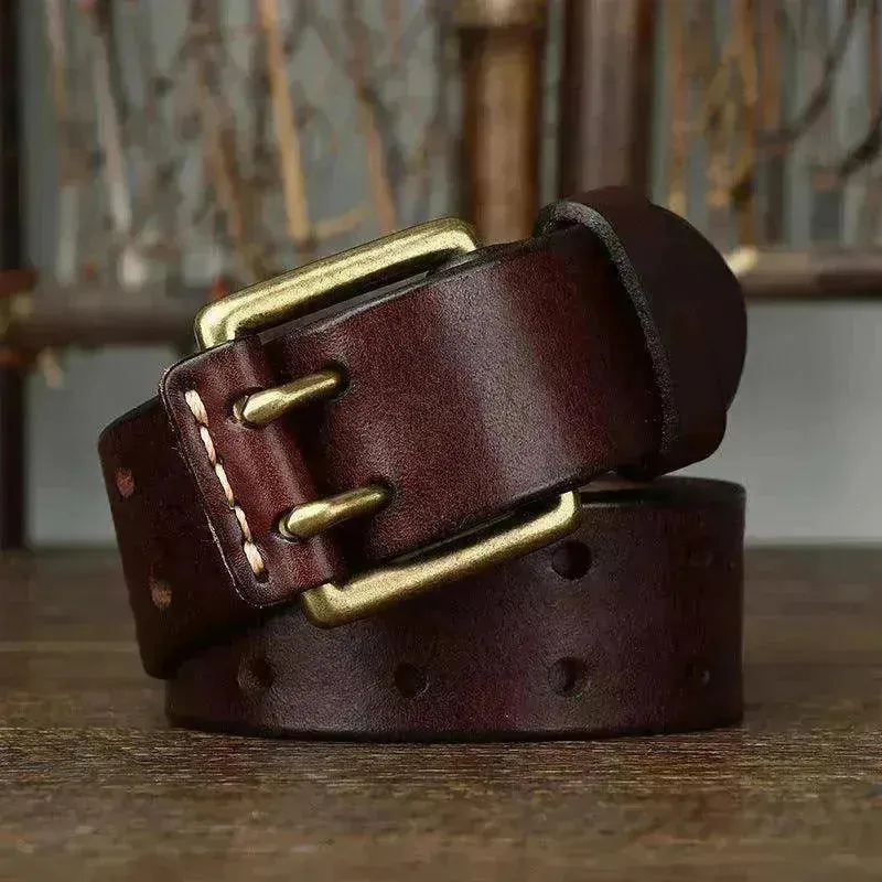 Men's First Layer Cowhide Vintage Brass Buckle Belt