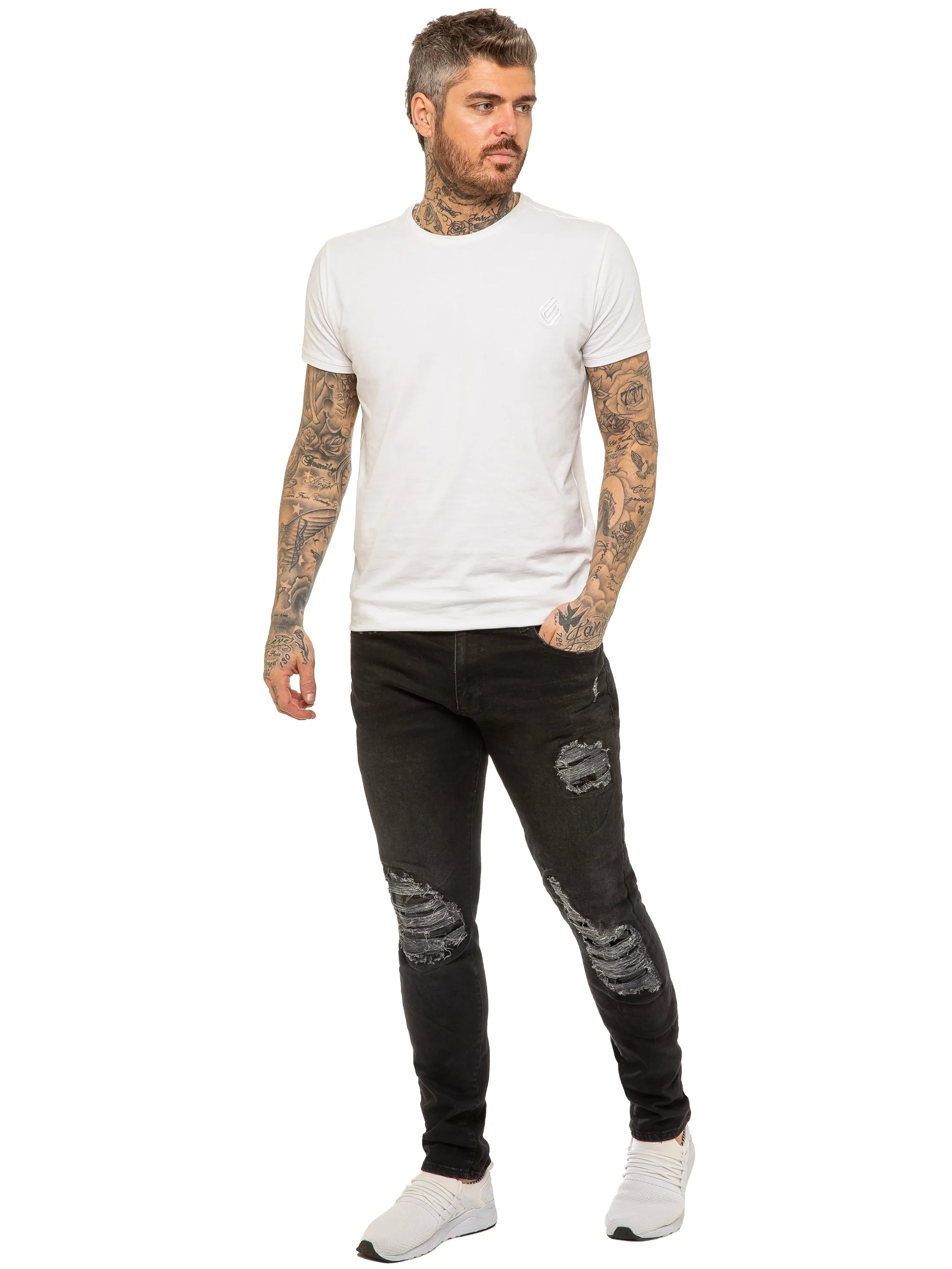 Mens Skinny Ripped Jeans Stretch Denim | Enzo Designer Menswear