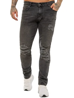 Mens Skinny Ripped Jeans Stretch Denim | Enzo Designer Menswear