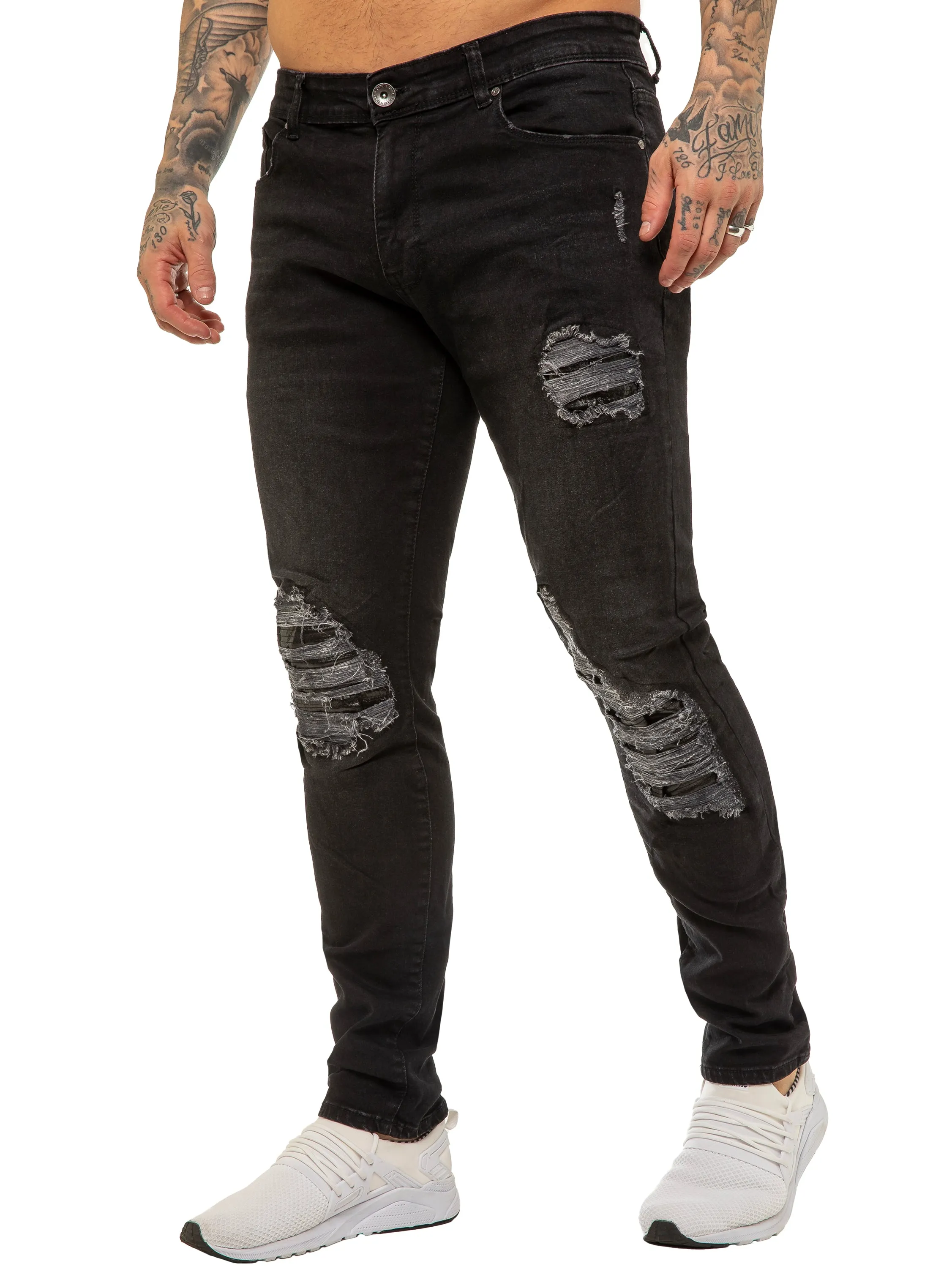 Mens Skinny Ripped Jeans Stretch Denim | Enzo Designer Menswear