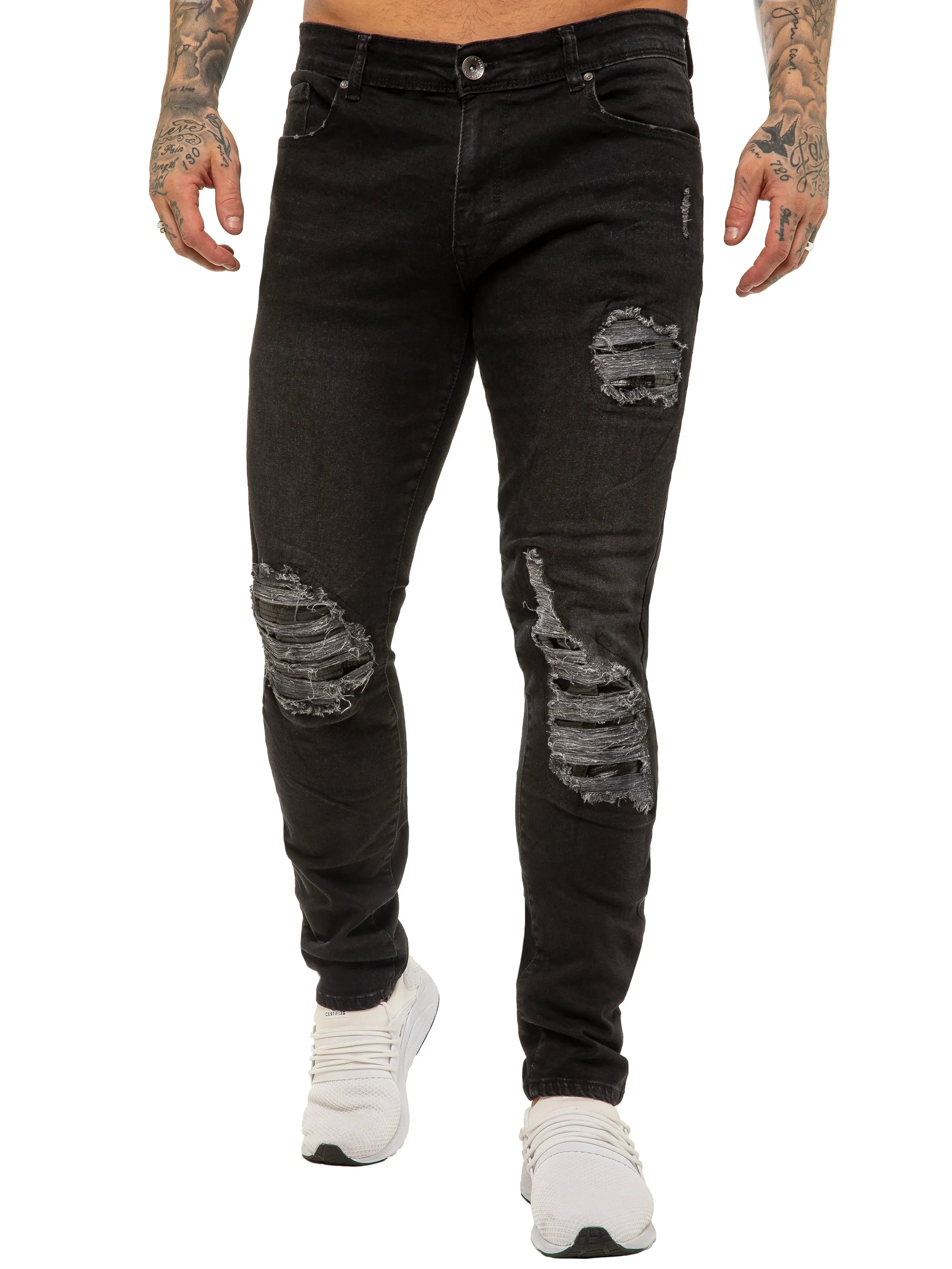 Mens Skinny Ripped Jeans Stretch Denim | Enzo Designer Menswear