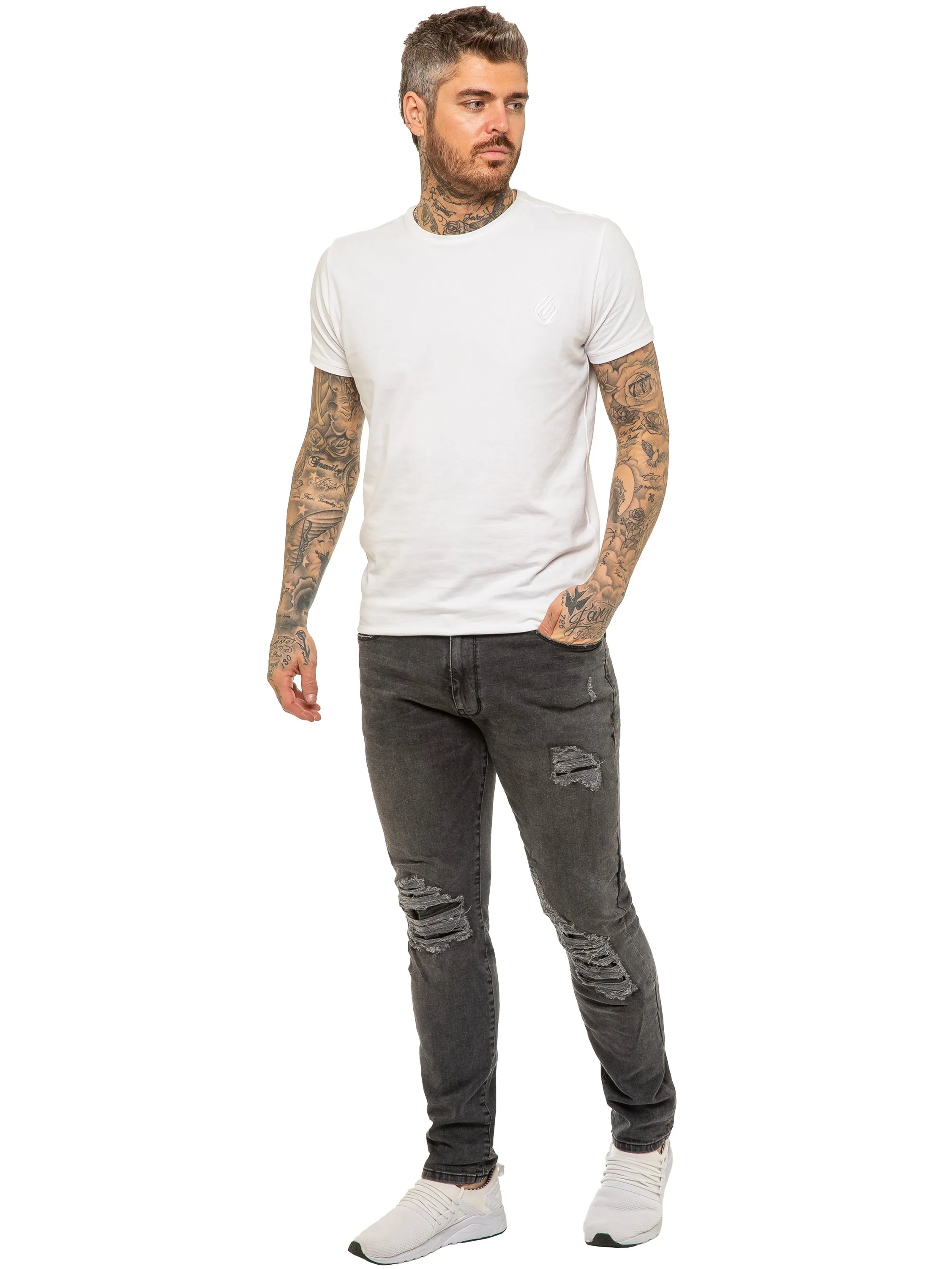 Mens Skinny Ripped Jeans Stretch Denim | Enzo Designer Menswear