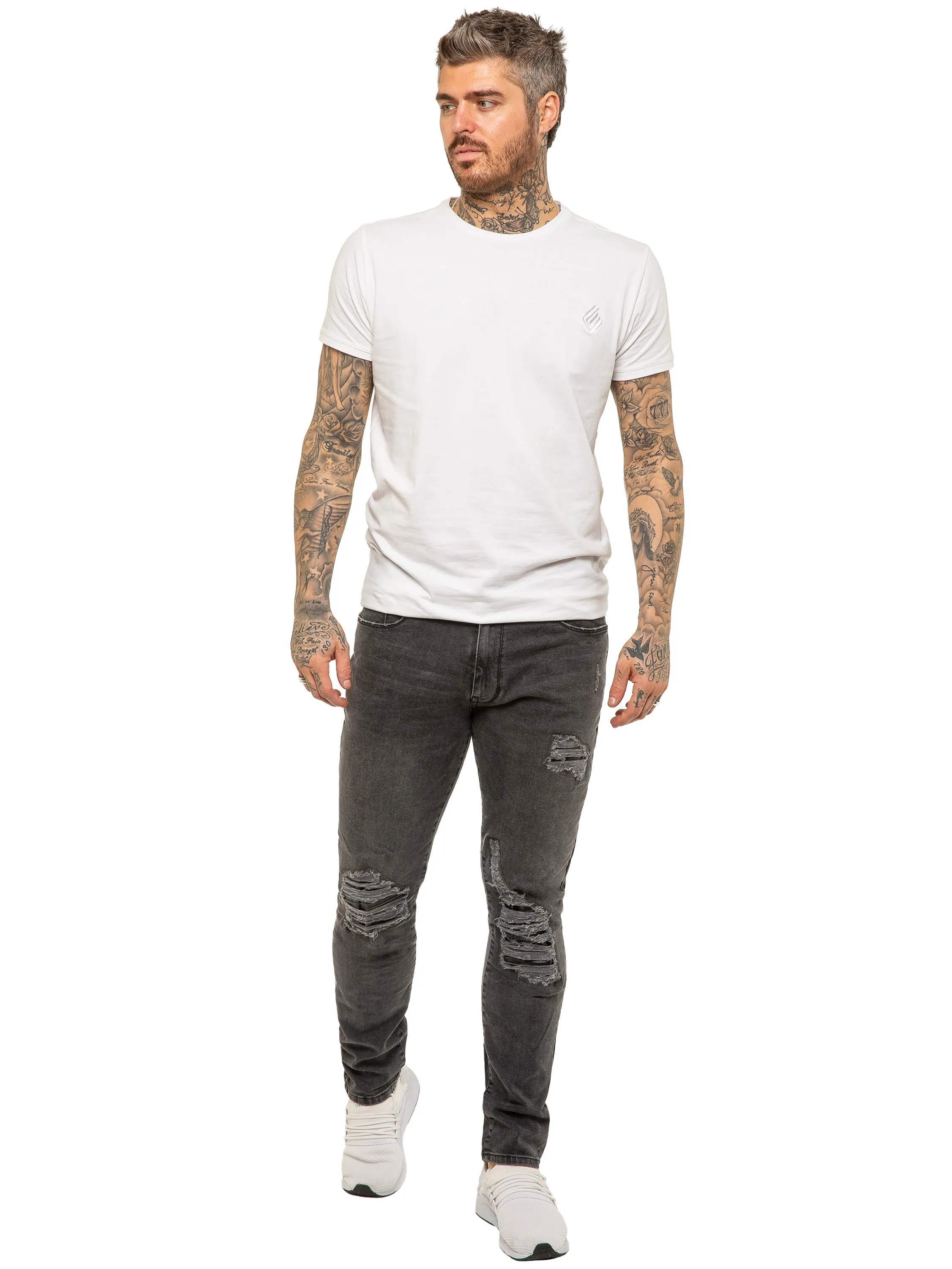 Mens Skinny Ripped Jeans Stretch Denim | Enzo Designer Menswear