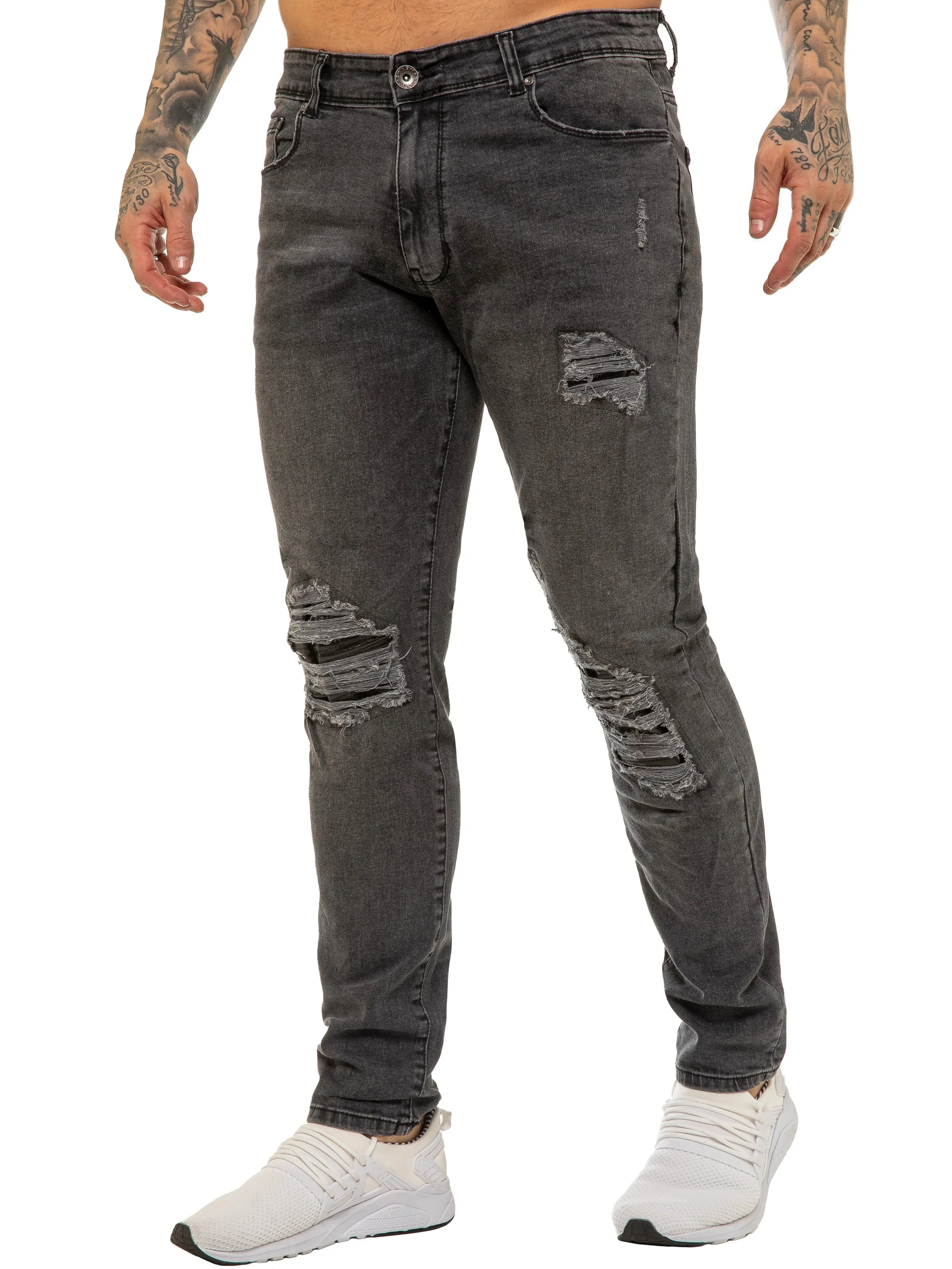 Mens Skinny Ripped Jeans Stretch Denim | Enzo Designer Menswear