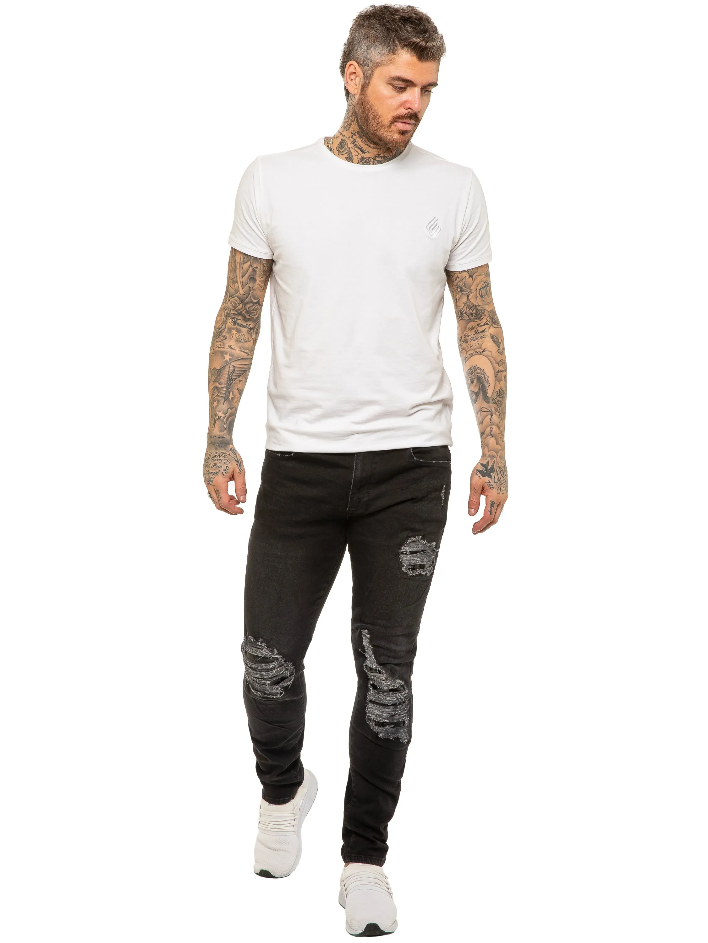 Mens Skinny Ripped Jeans Stretch Denim | Enzo Designer Menswear