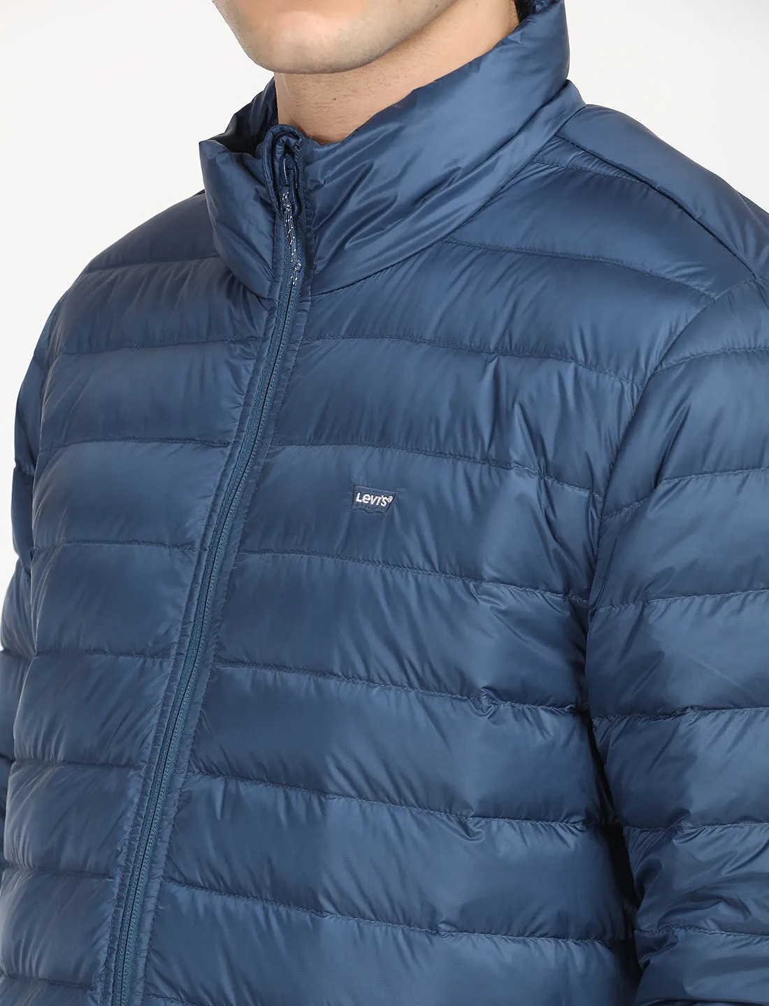 Men's Solid Blue Quilted Jacket