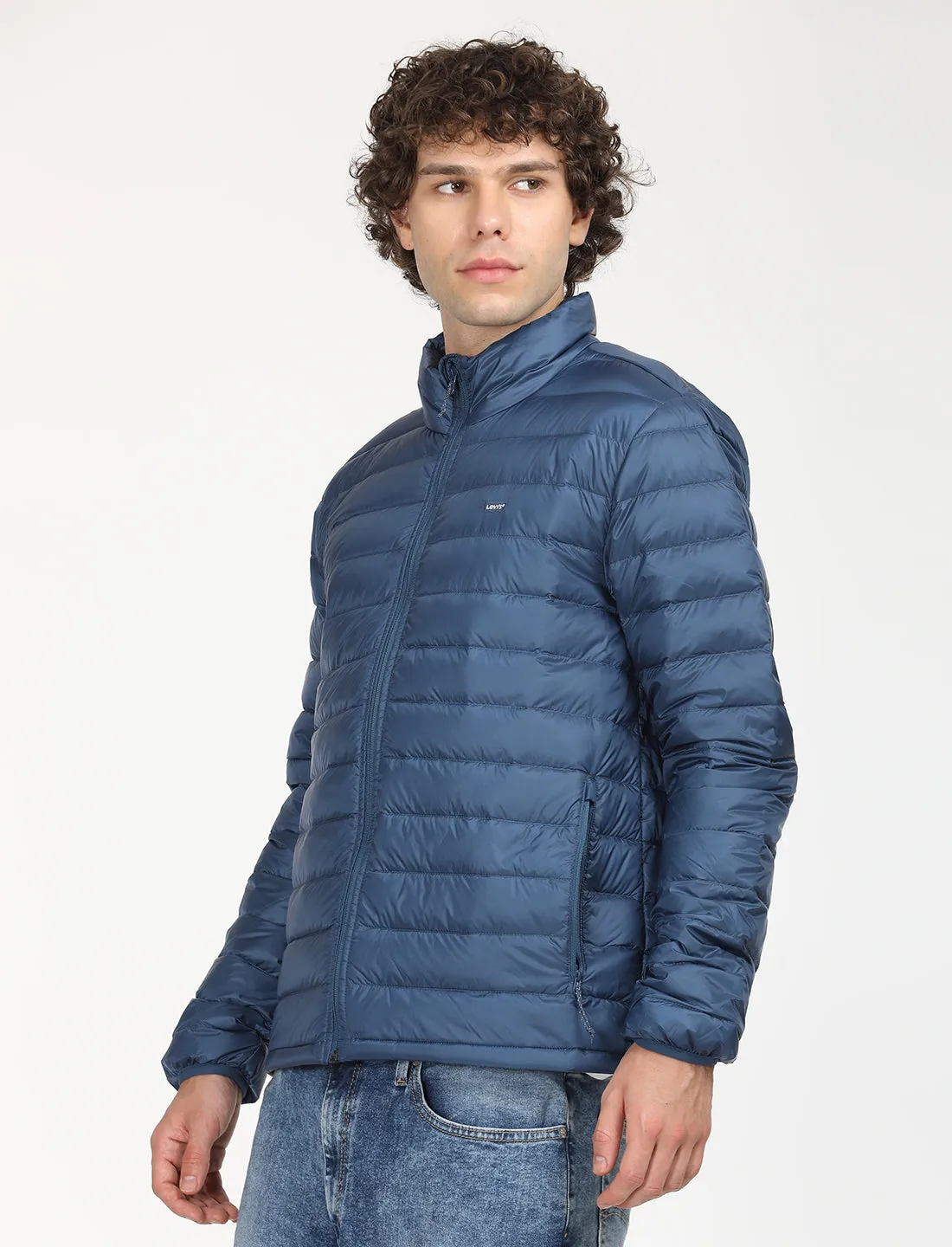 Men's Solid Blue Quilted Jacket