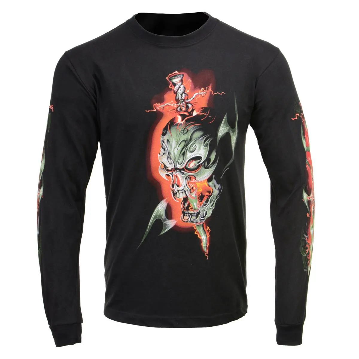 Milwaukee Leather MPMH117005 Men’s ‘Electric Skull’ Long Sleeve Black