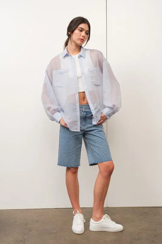 Mindy Sheer Stripe Button Down Oversize Blouse