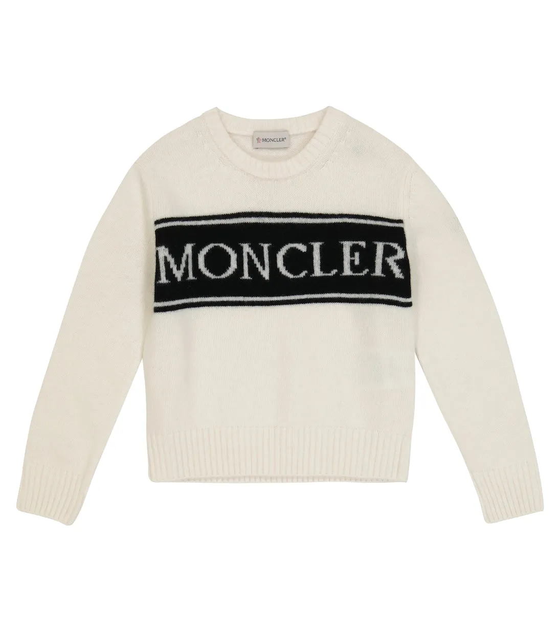 Moncler Enfant Logo Intarsia Knitted Wool Sweater, Black