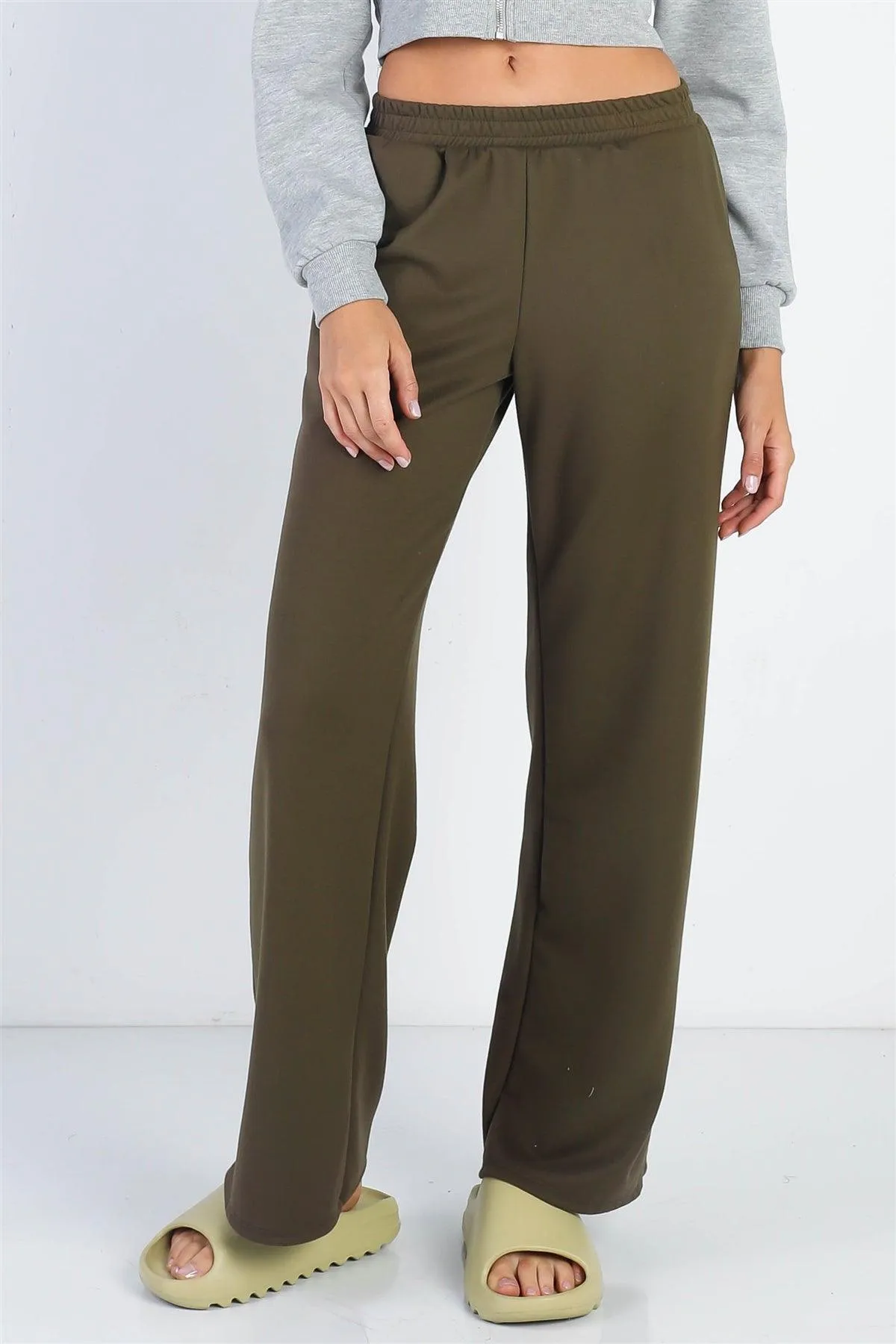 Olive Wide Leg Side Pockets Sweatpants /3-2-1