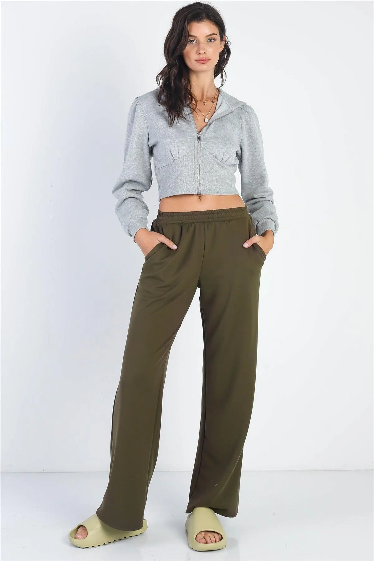 Olive Wide Leg Side Pockets Sweatpants /3-2-1