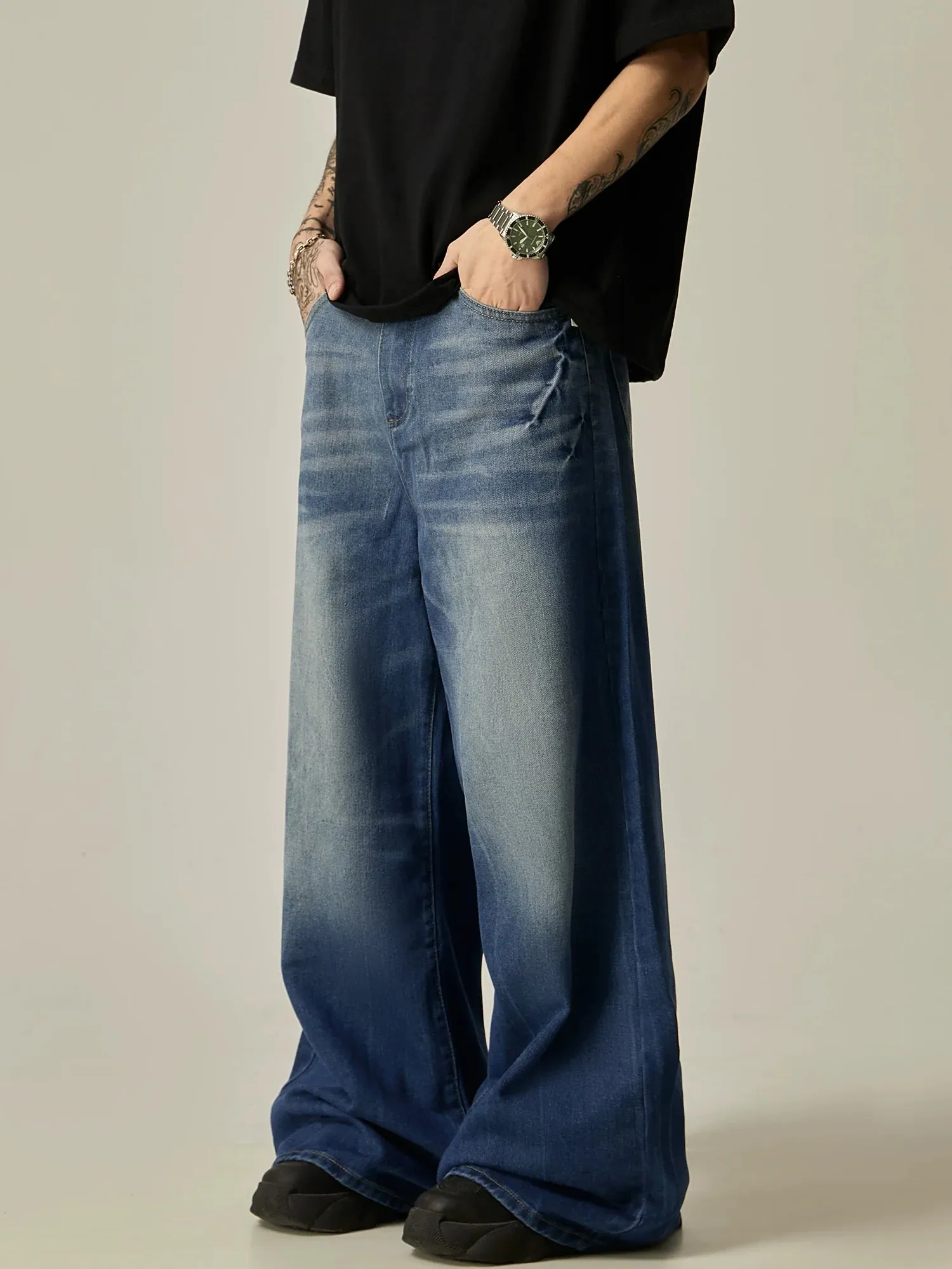 Ombre Fade Ultra-Wide Leg Vintage Denim Jeans