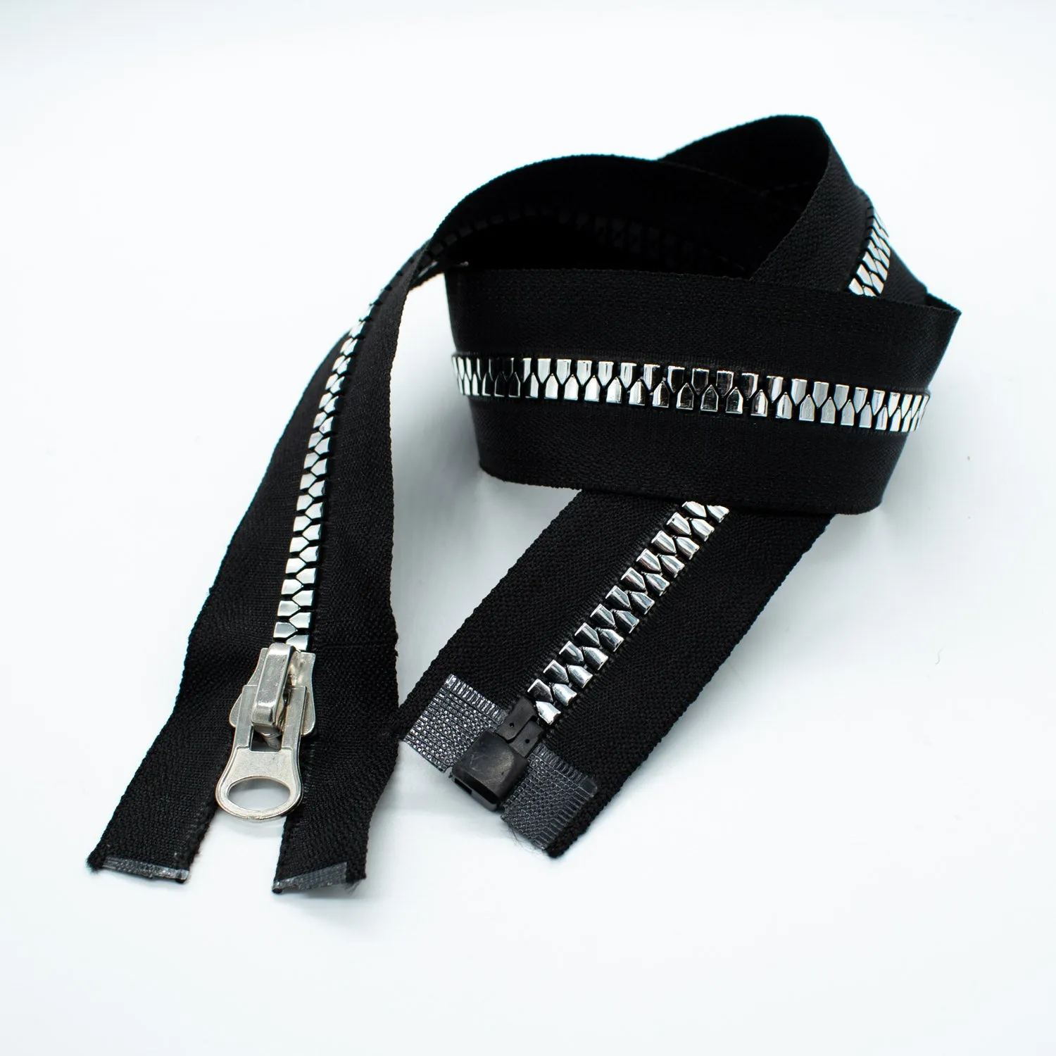 Open End Chunky Fashion Zip 65CM Black & Silver