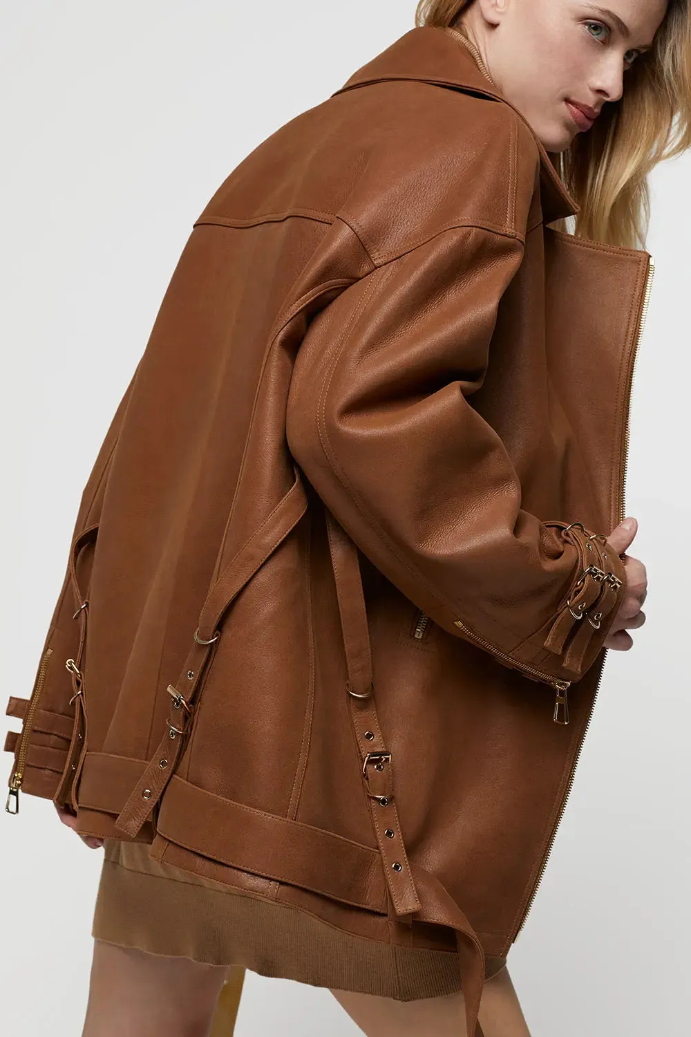 Oversize biker leather jacket