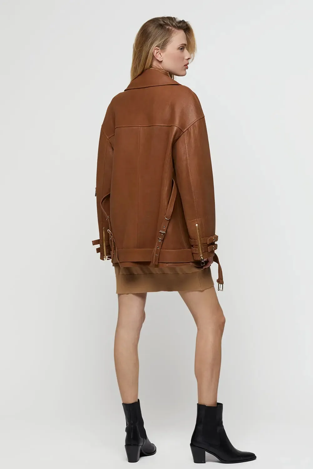 Oversize biker leather jacket