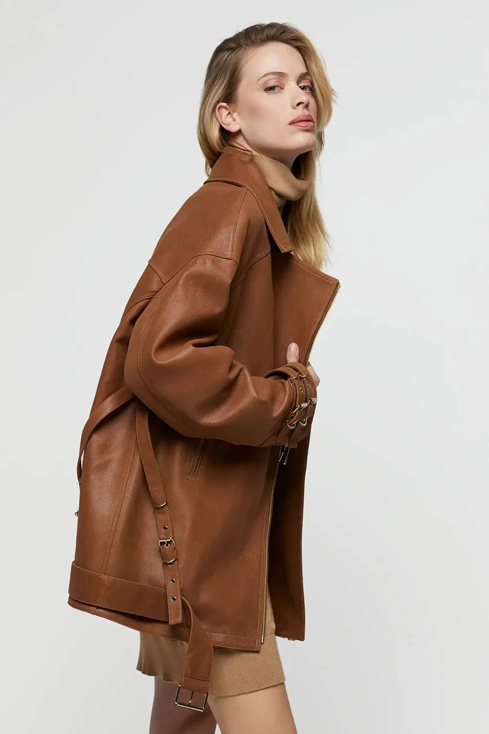 Oversize biker leather jacket