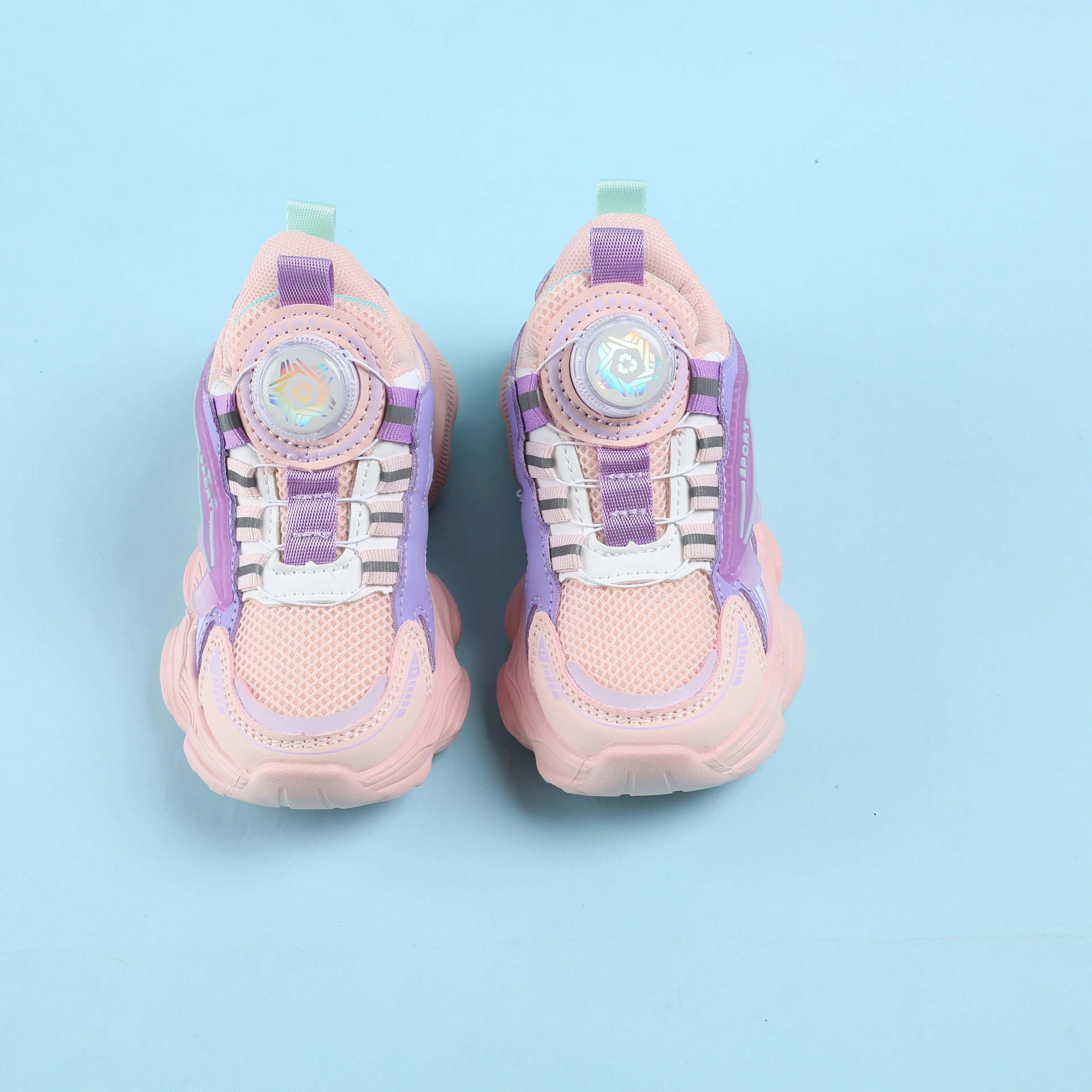 Patch Detailed Swivel Buckle Sports Shoes - Pink & Purple