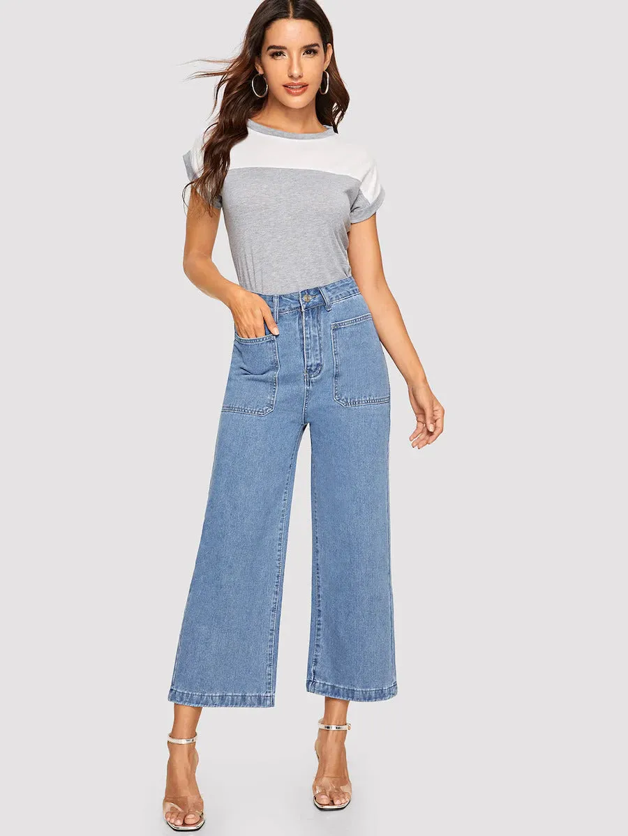 Patch Pocket Wide Leg Denim