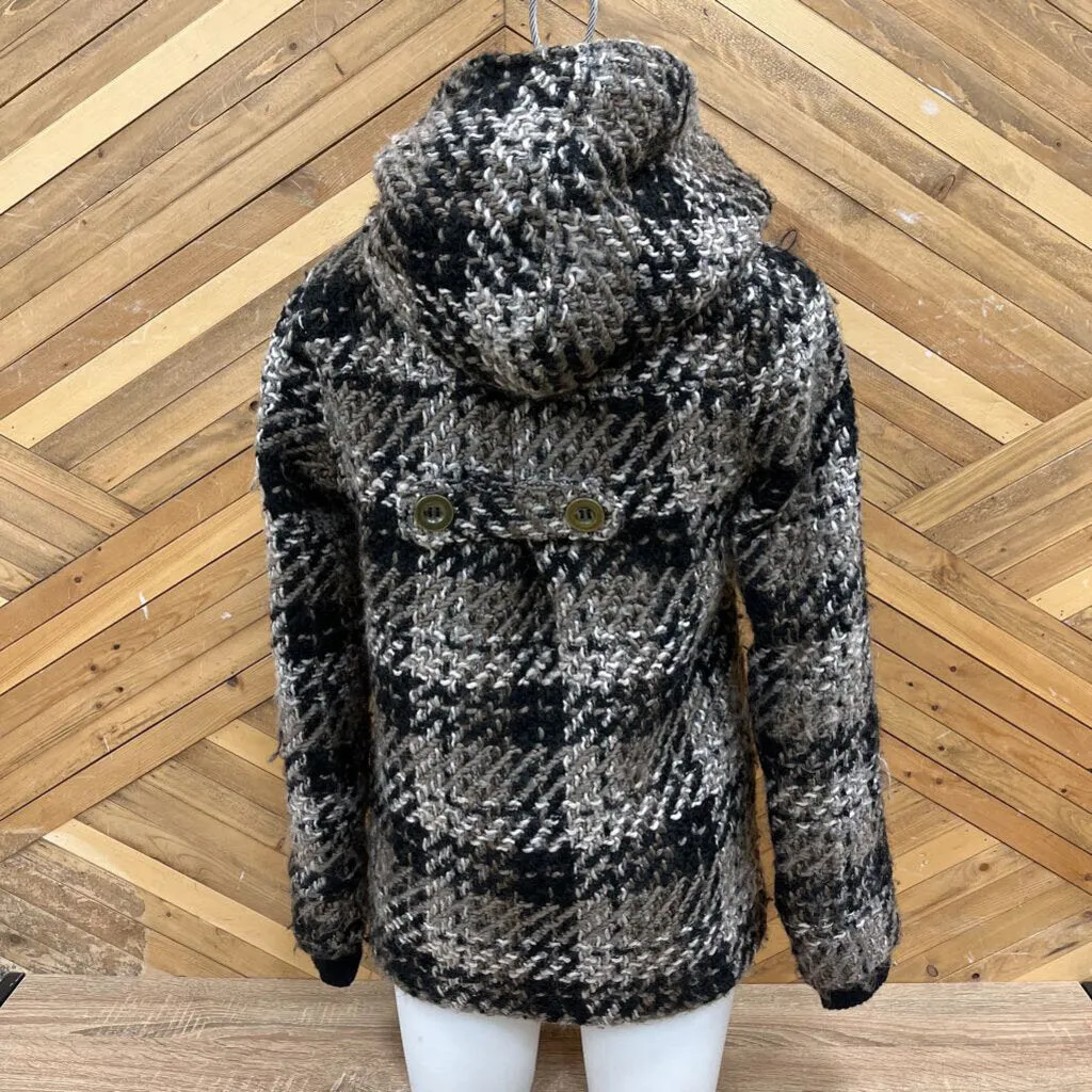 Plaid Knit Cardigan: Black/Gray/Brown-women-MD