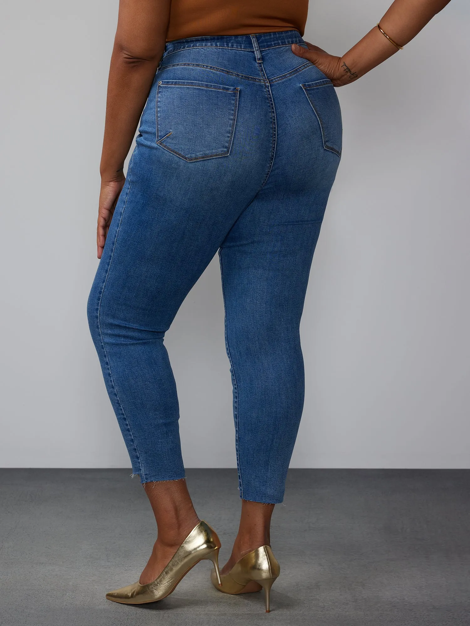 Plus High Rise Curvy Skinny Raw Hem Jeans