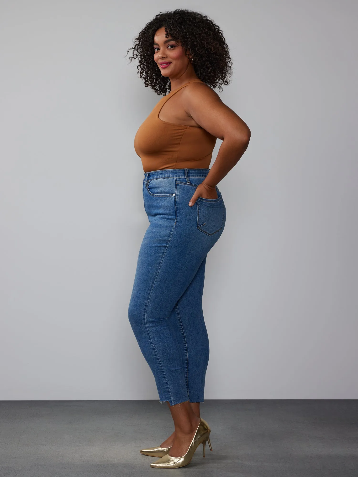 Plus High Rise Curvy Skinny Raw Hem Jeans