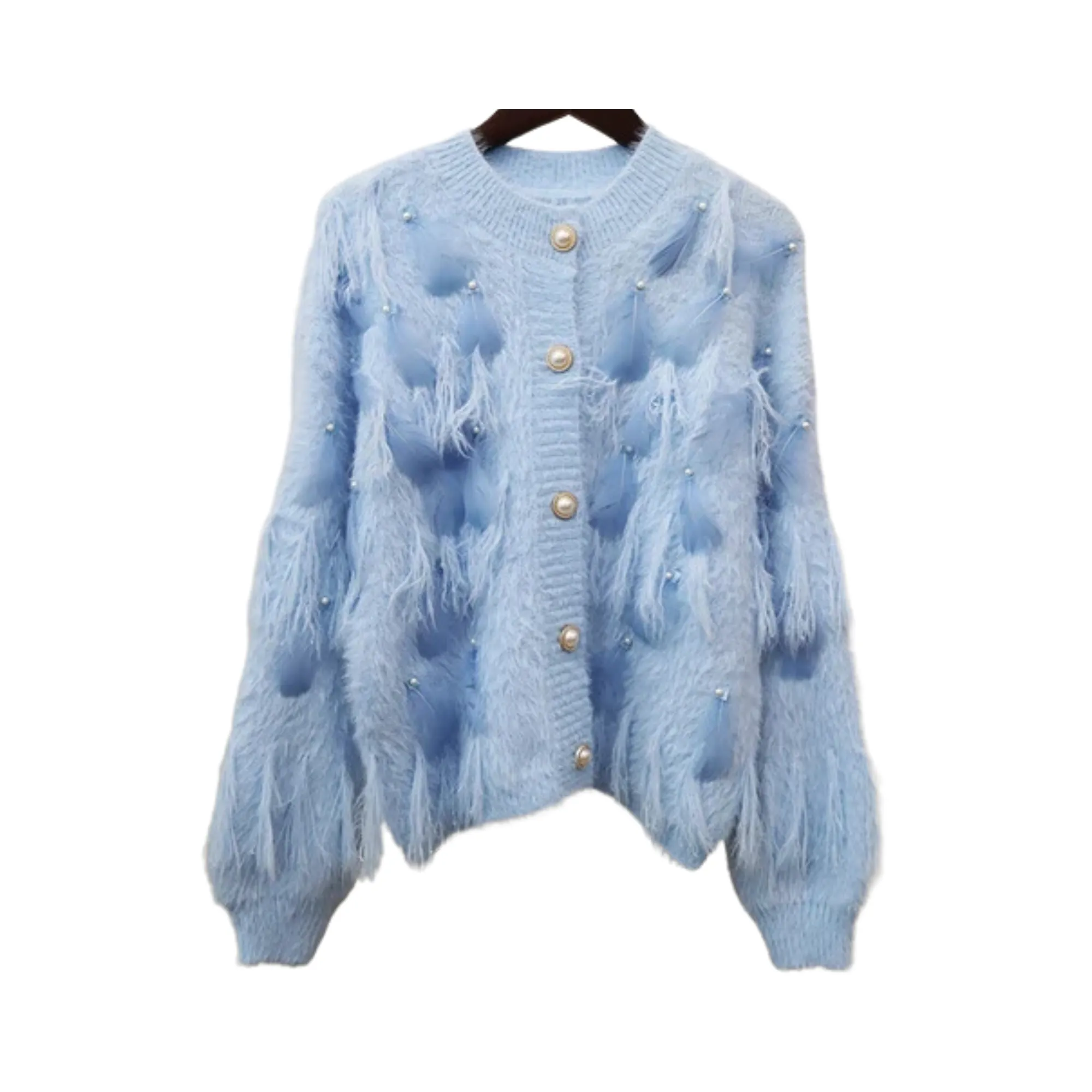 Pre Order:  Knitted O-Neck Tassel Feathered Cardigan