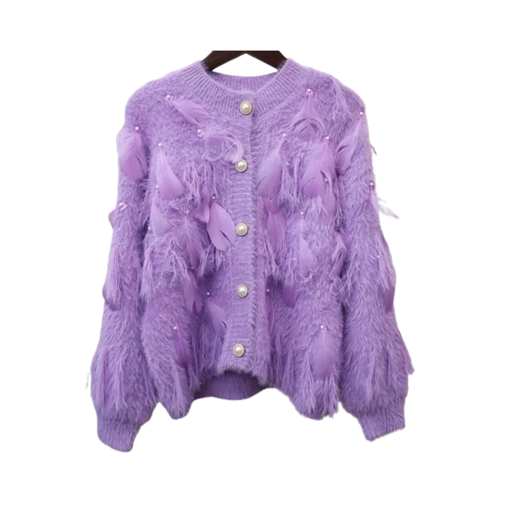 Pre Order:  Knitted O-Neck Tassel Feathered Cardigan