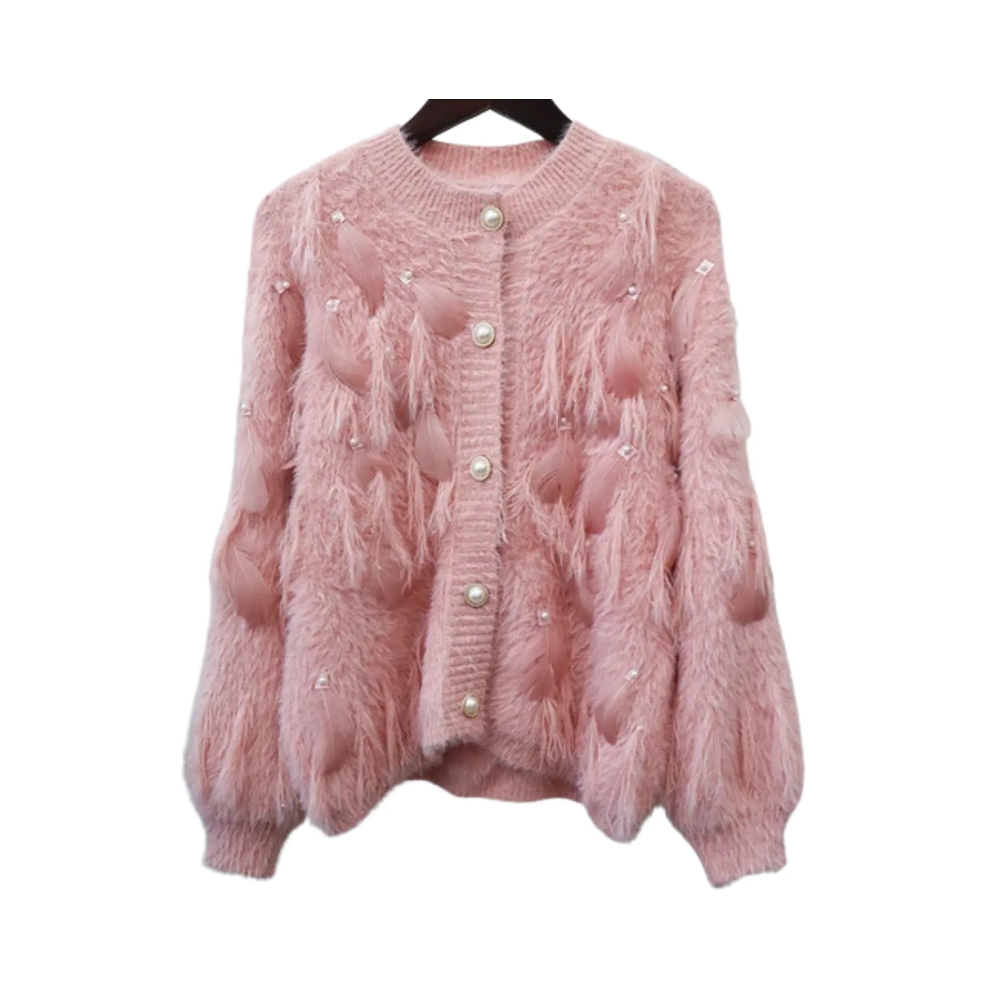 Pre Order:  Knitted O-Neck Tassel Feathered Cardigan