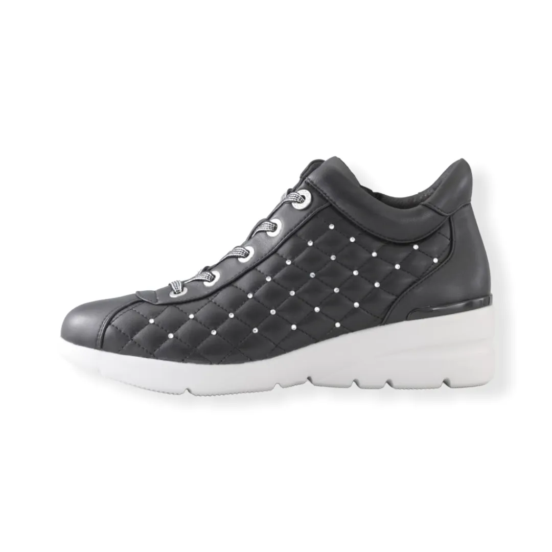 Quilted design Sheepskin leather Sneakers with Swarovski crystal decorations  #FJ070