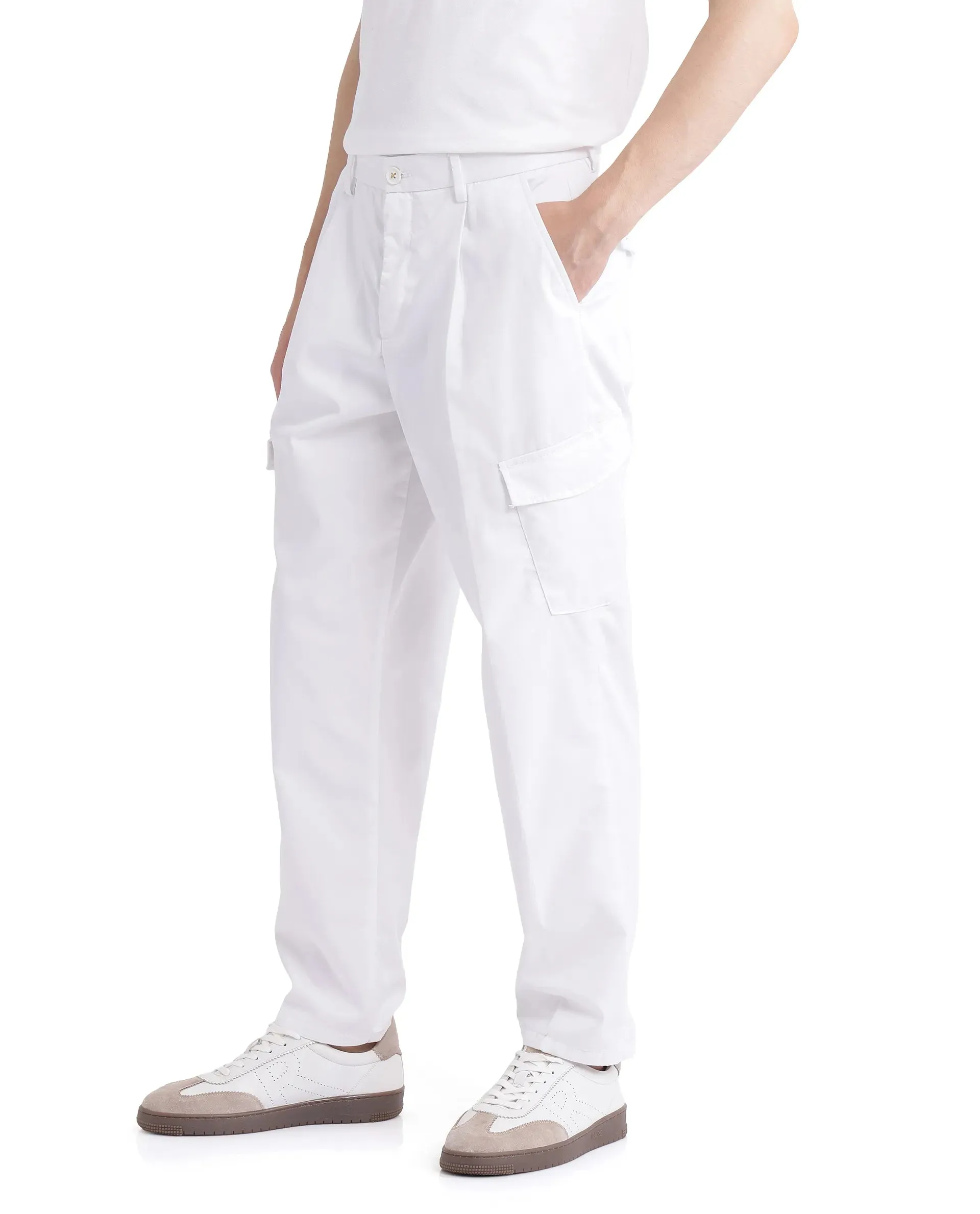 Rare Rabbit Men Eber White Button Closure Regular Fit Plain Trouser