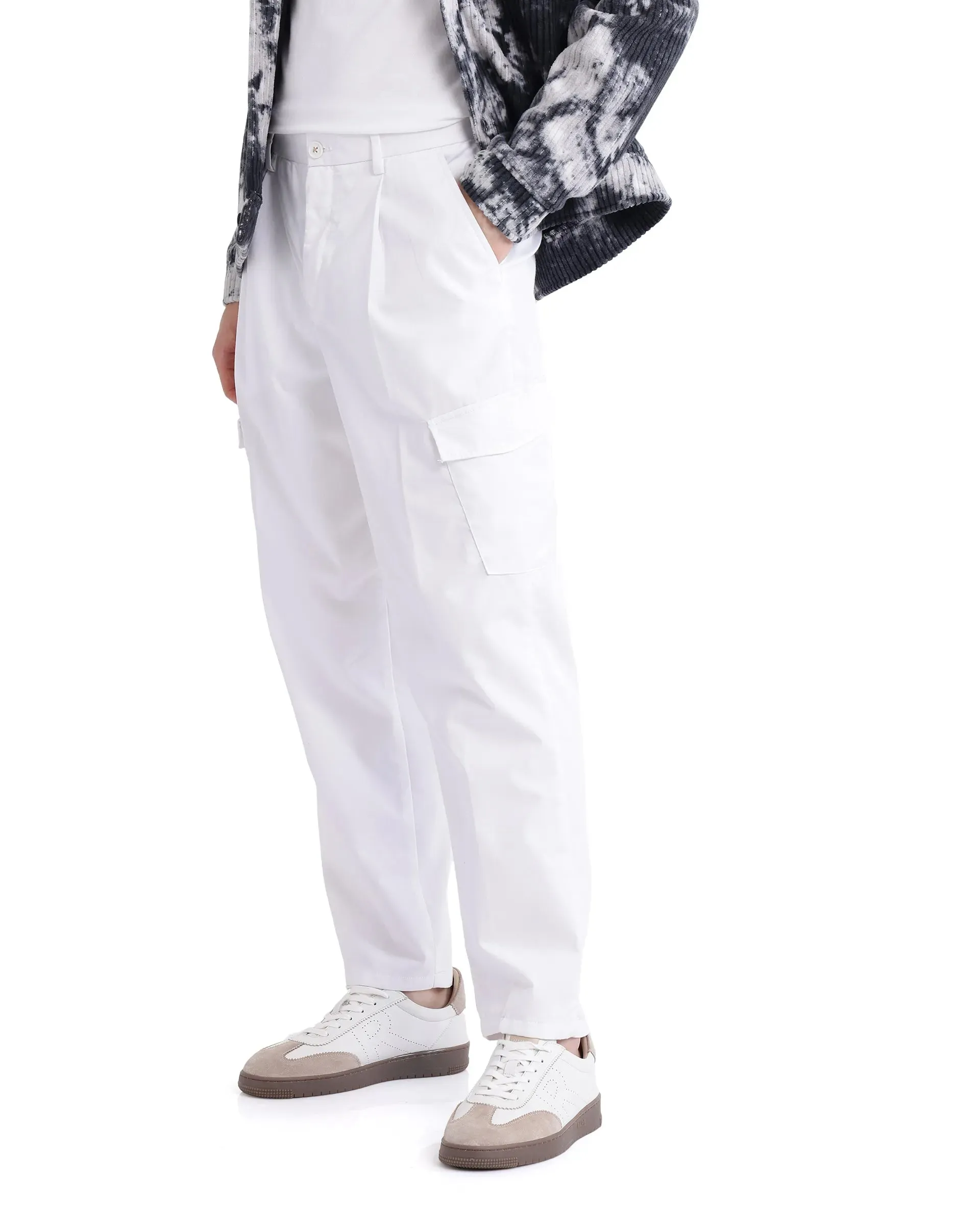 Rare Rabbit Men Eber White Button Closure Regular Fit Plain Trouser