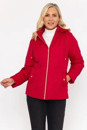 Red Ultrasonic Quilt Jacket With Hood