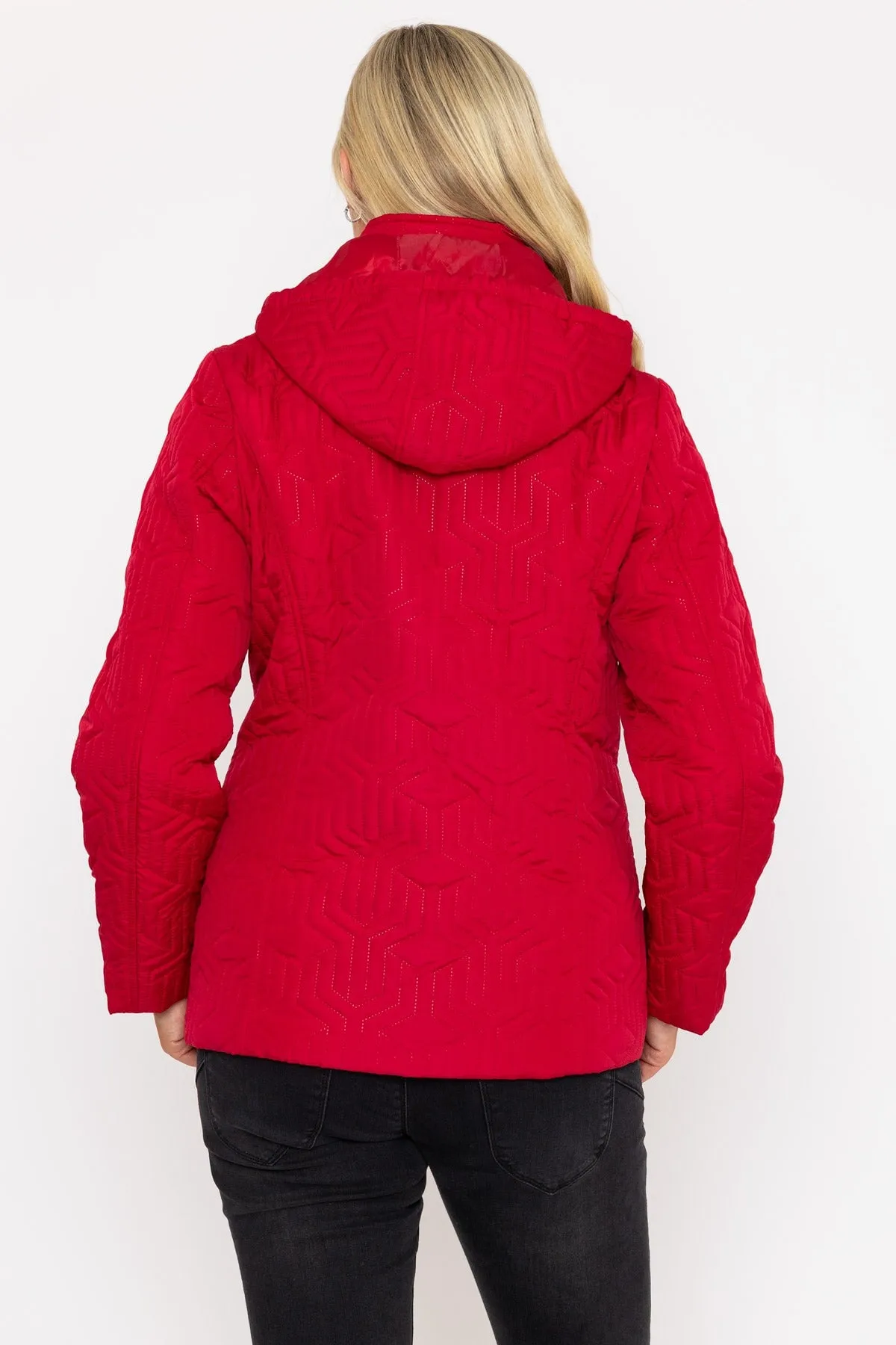 Red Ultrasonic Quilt Jacket With Hood