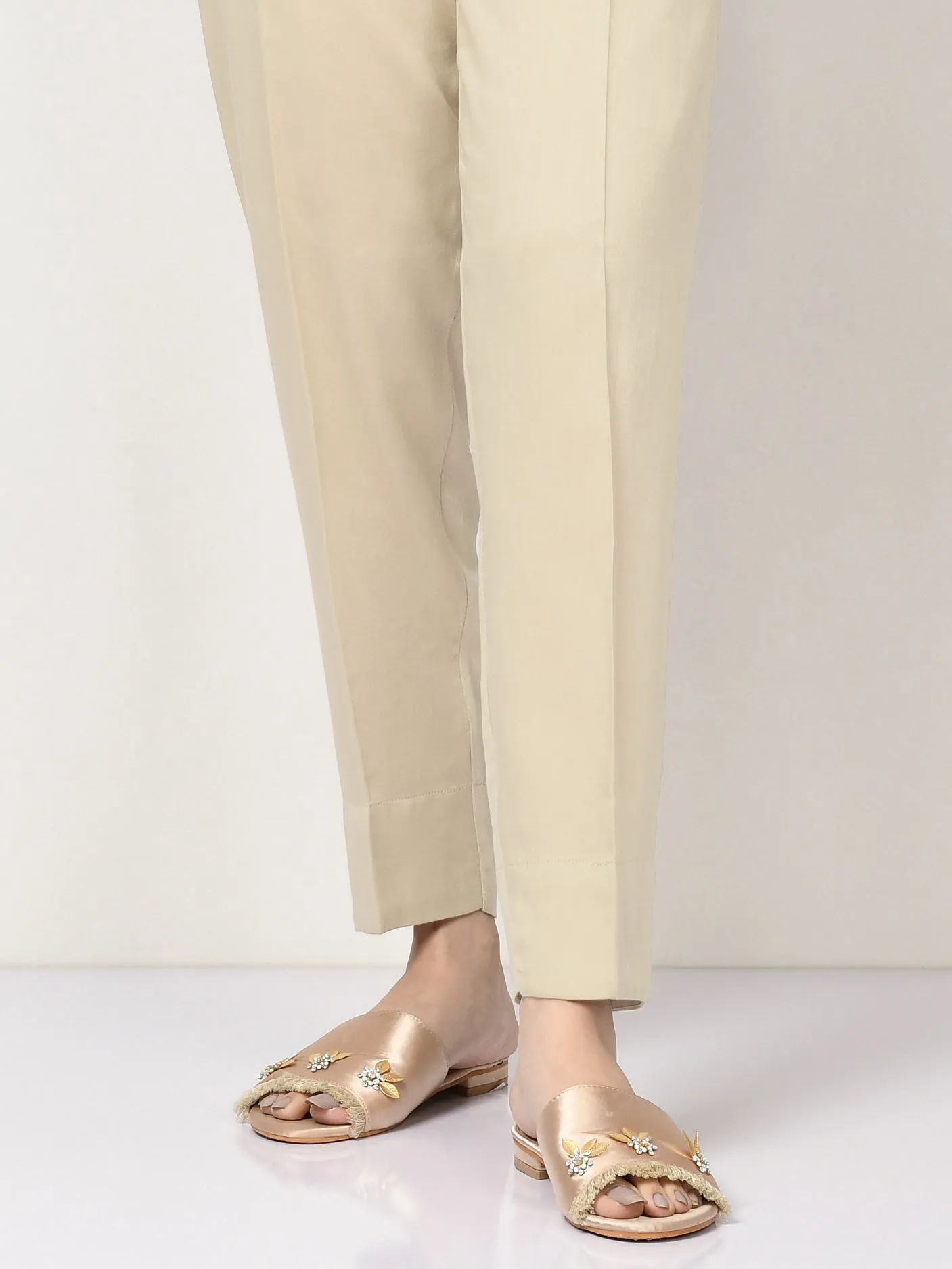 Satin Trouser -  Light Beige