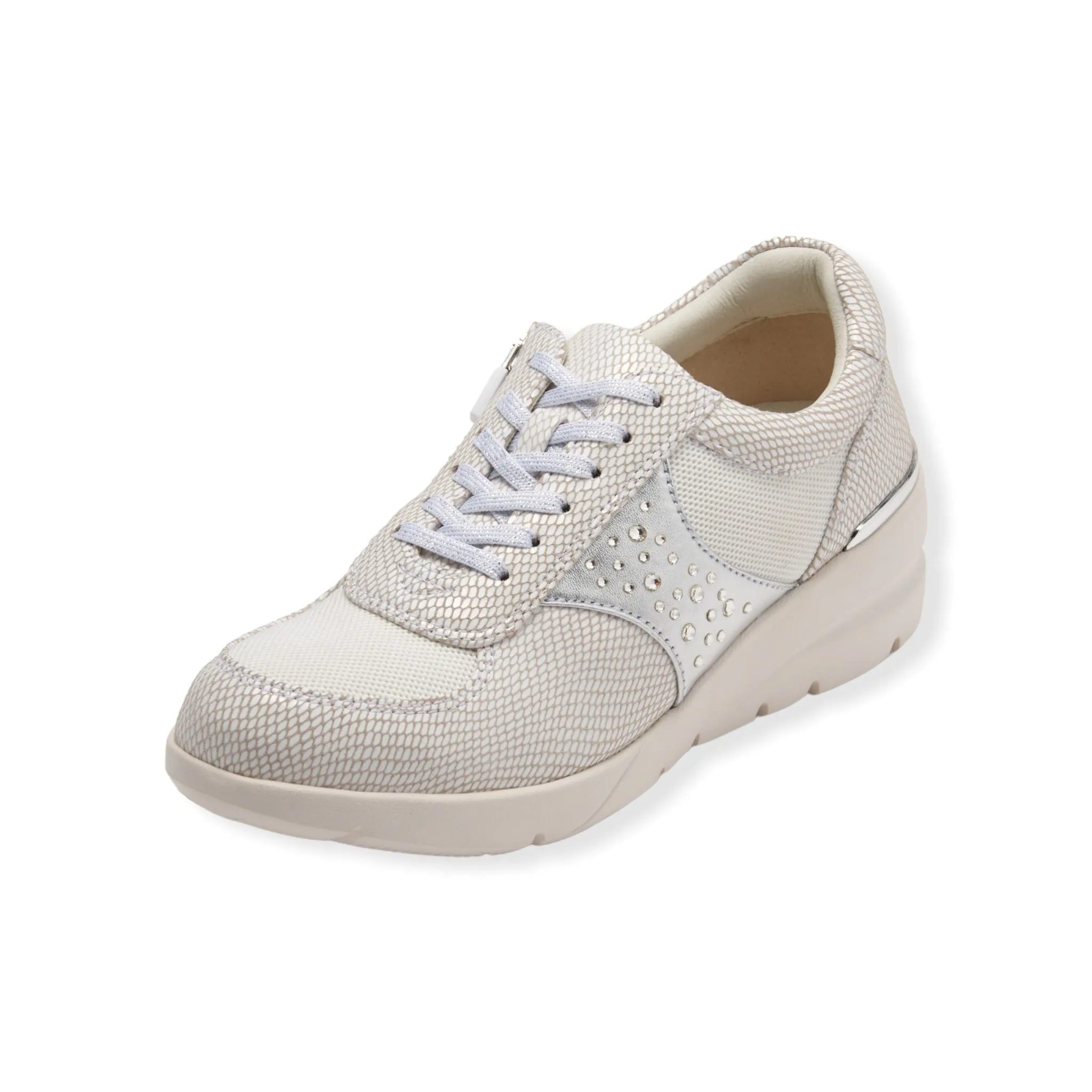 Sheepskin and mesh combination leather Sneakers with Swarovski crystal glass  #FJ080