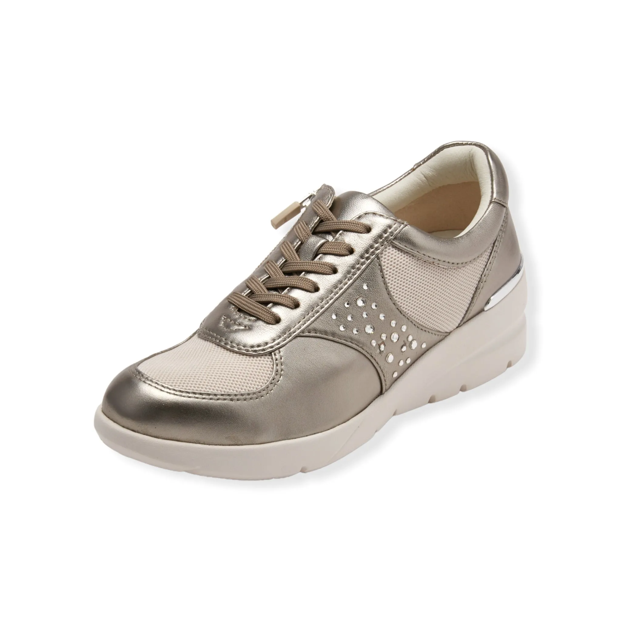 Sheepskin and mesh combination leather Sneakers with Swarovski crystal glass  #FJ080