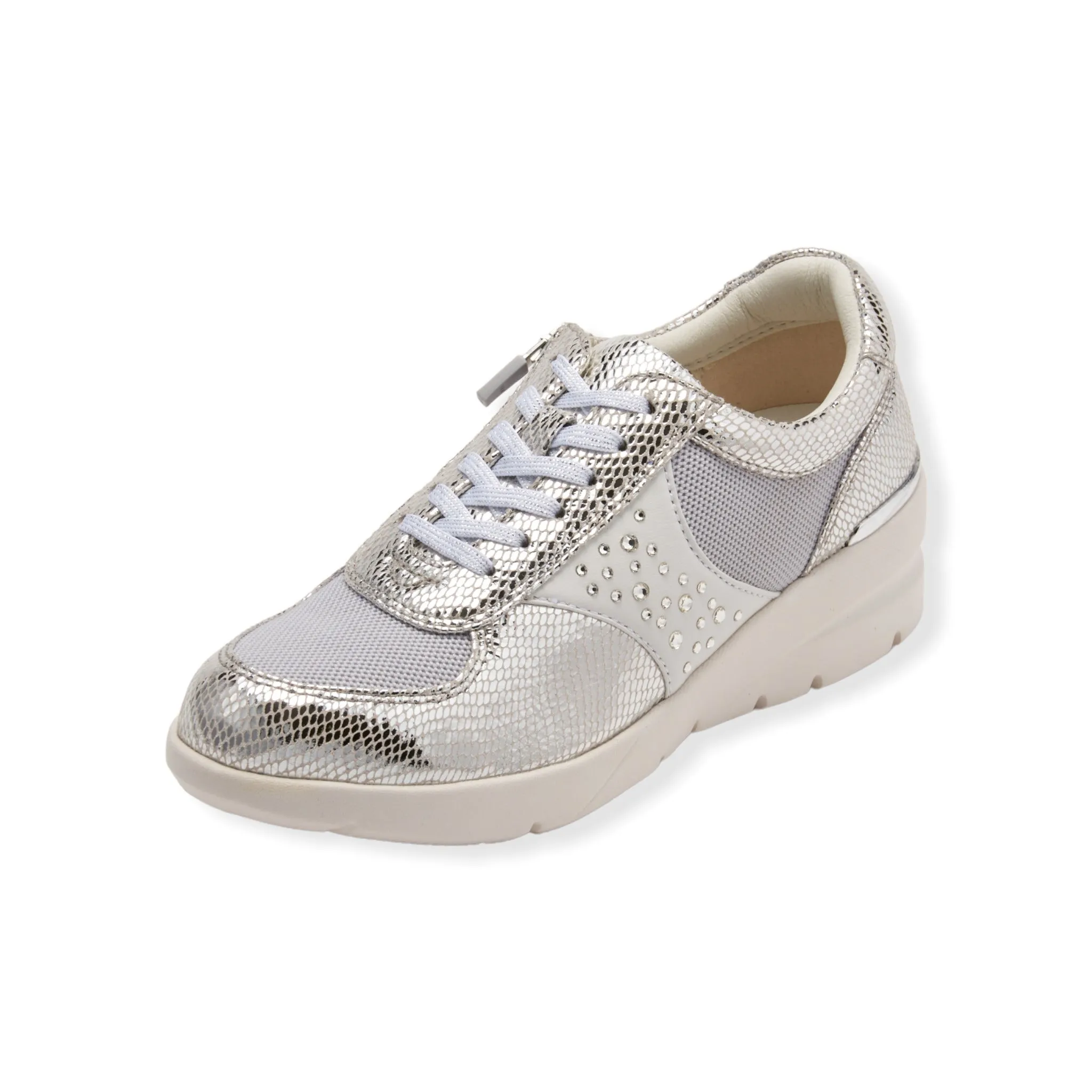 Sheepskin and mesh combination leather Sneakers with Swarovski crystal glass  #FJ080