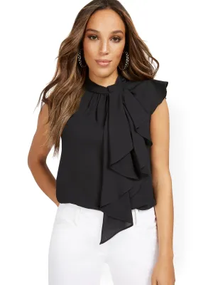 Sleeveless Knot-Neck Ruffle Blouse