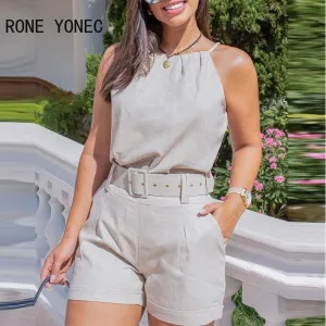 Sleeveless set and short pants with Belts for women's on summer