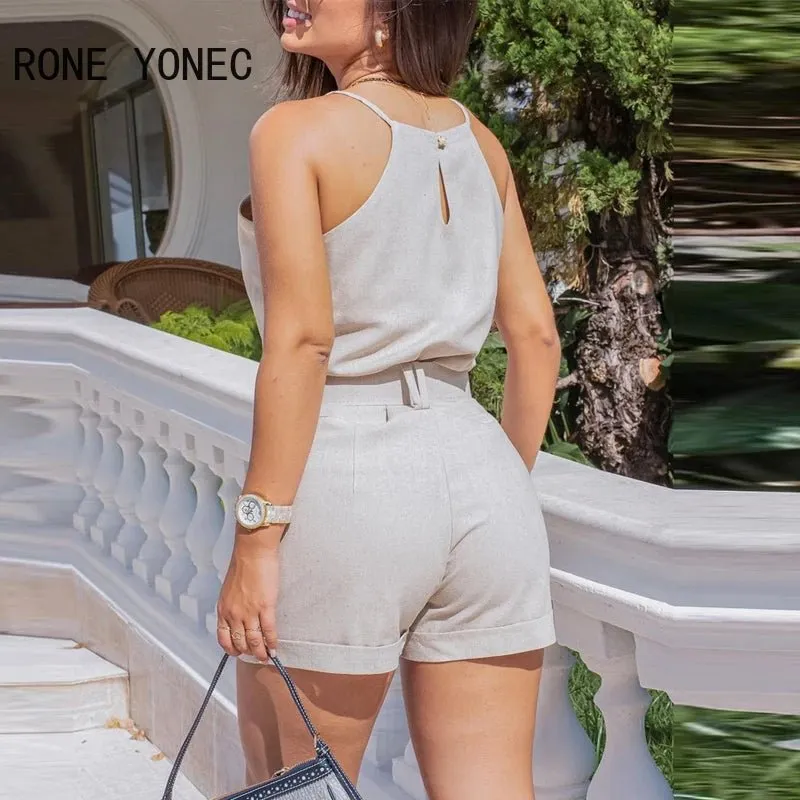 Sleeveless set and short pants with Belts for women's on summer