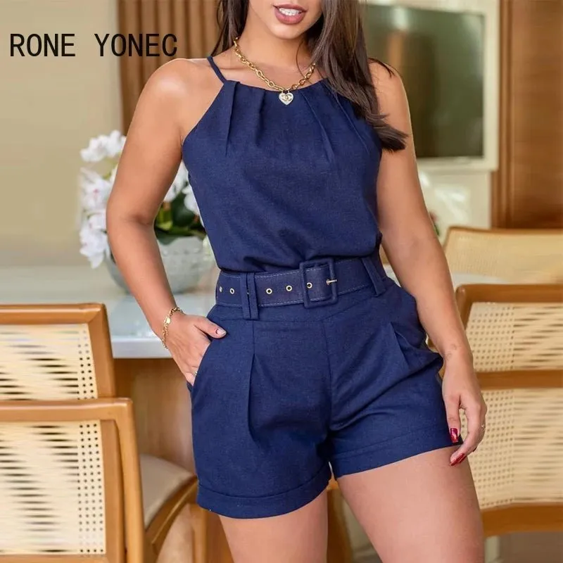 Sleeveless set and short pants with Belts for women's on summer