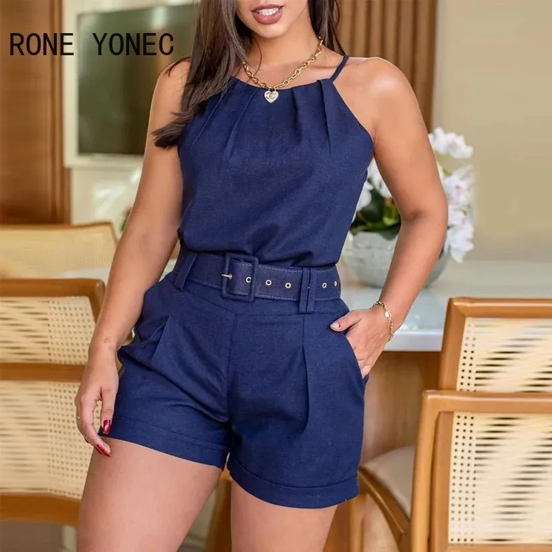 Sleeveless set and short pants with Belts for women's on summer