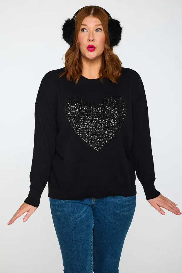 Sparkle Heart Black Knit