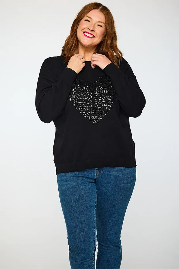 Sparkle Heart Black Knit