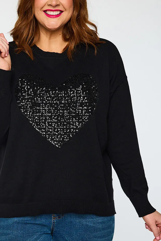 Sparkle Heart Black Knit